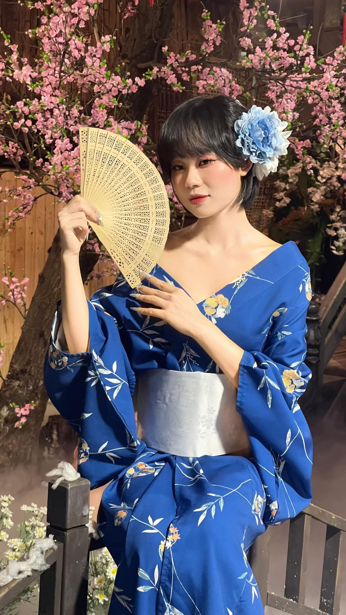 Yukata/Kimono xanh biển đậm K07