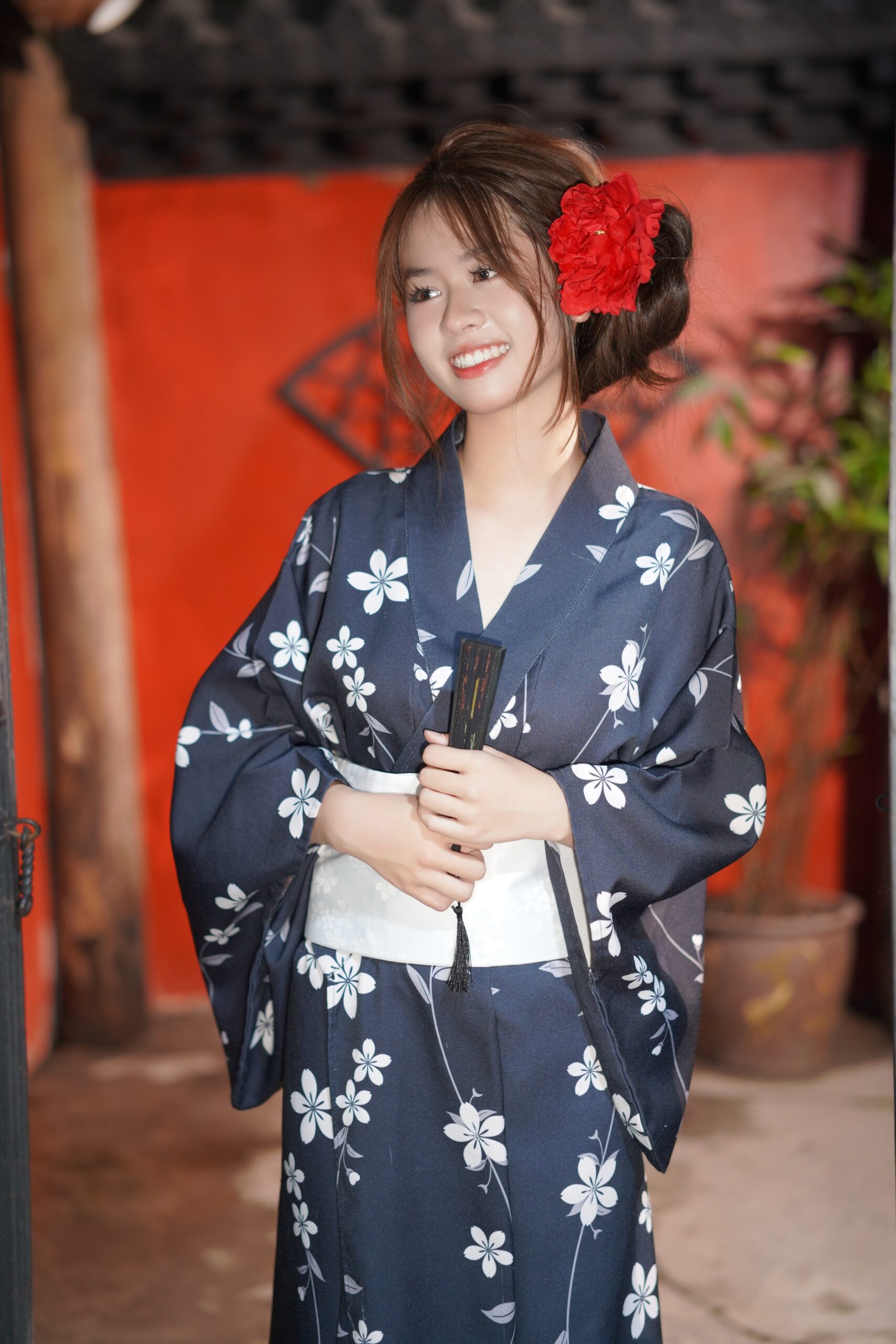 Yukata/kimono đen họa tiết hoa (combo99- combo599k) K22
