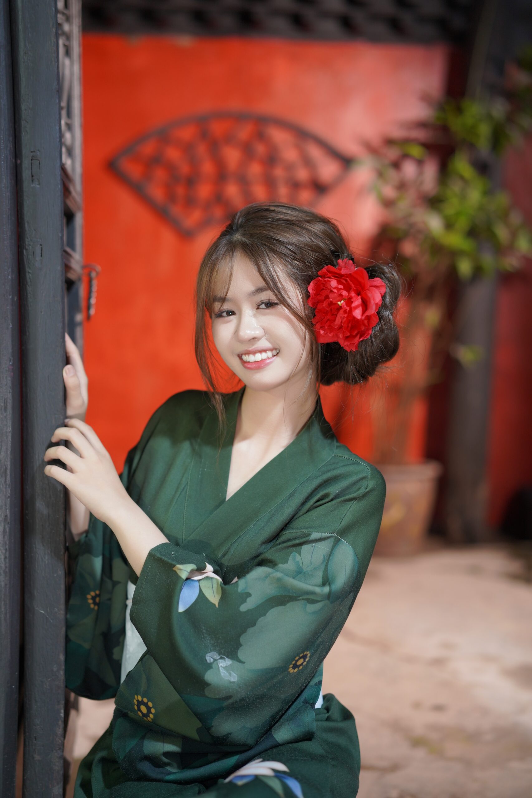 Yukata/kiomno xanh rêu họa tiết hoa (combo99- combo599k) K24