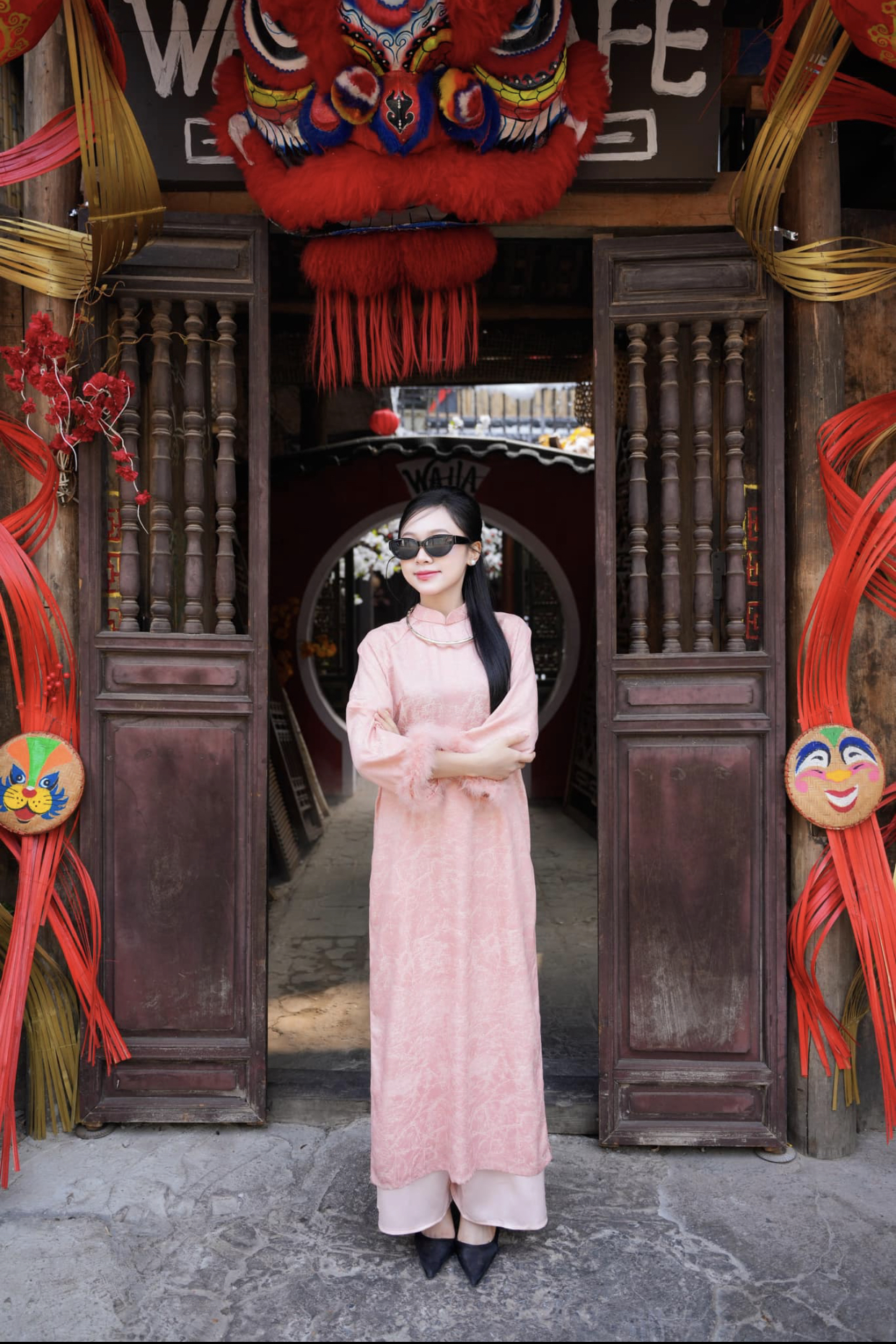 Áo Dài Hồng Tay Lông
