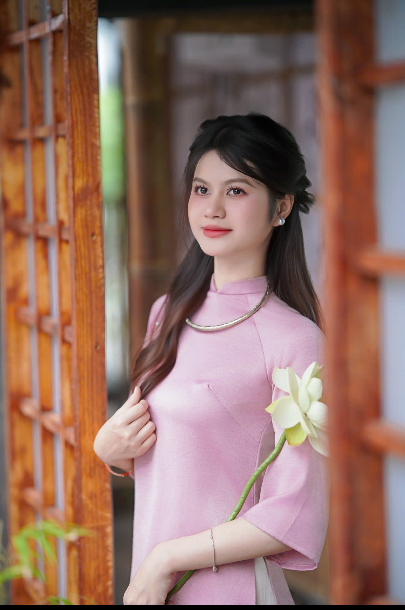 Áo dài hồng trơn tay lỡ (combo 99-799)