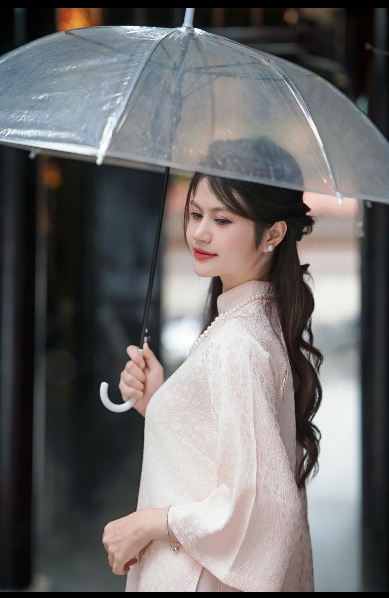 Áo dài hồng phấn hoa nhí nổi (combo99-799)